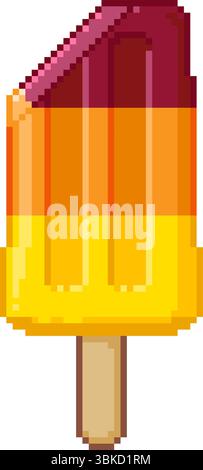 Pixel art illustration of a bitten colorful layered popsicle. Fun, summer-themed retro dessert with a bite taken out. Vector format, ideal for food or Stock Vector