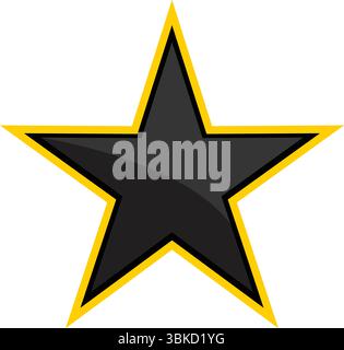 Black star icon with glossy shading and bold yellow outline, ideal for achievement badges, game icons, and decorative digital graphics. Stock Vector