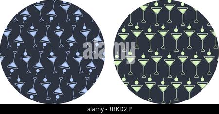 Triangular Glasses and cherry Minimalist backdrop design Seamless Pattern on Circle Backgrounds Fond. Isolated Vector illustration Beverage Menu Cards Background Wallpaper posting, promo banner, leaflet Stock Vector