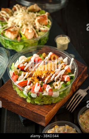 Vegetable salad with mayonnaise and crispy bread. Stock Photo