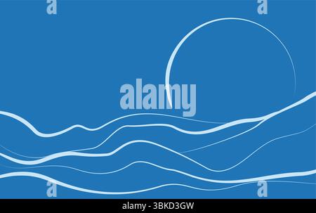 Mountain Wave Style With Sunset Minimalist Line Art Abstract Background Stock Vector