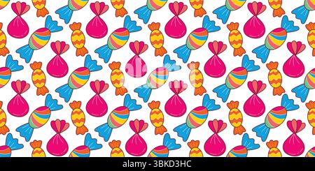 Delicious different candies kid seamless pattern. Continuous background with caramel and sweets. Yummy mood print, vector graphic Stock Vector