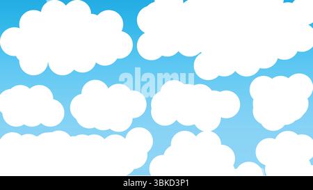Cartoon-style white clouds on a clear blue sky background. Perfect for children's illustrations, animations, web design, and creative digital projects Stock Vector