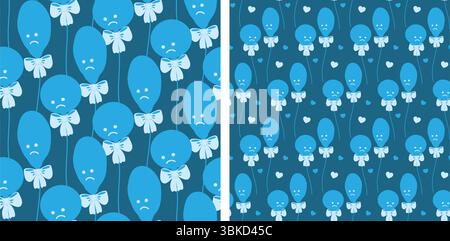 Freehand Deflated and Round balloons and Decorative Hearts Seamless Pattern Blue Monday Backdrop Set. Isolated Vector illustration Greeting Thematic Cards Background or leaflets, banner, labels, tags Stock Vector