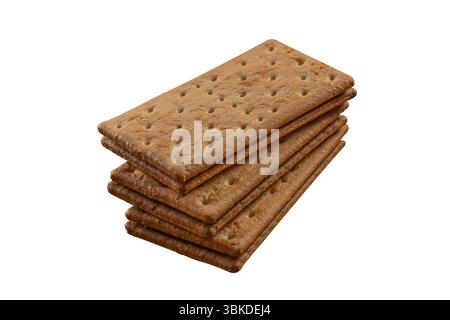 Stack of three crackers with chocolate isolated on white background. Stock Photo