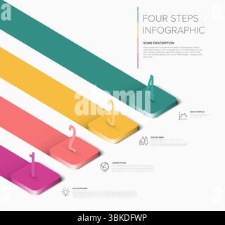 This four steps infographic diagram shows a process or stages with numbers 1 to 4. Use this infographic diagram for presentations showing a four-step Stock Vector