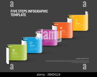 A colorful five steps infographic template ideal for presenting processes or timelines. This versatile five steps infographic template includes icons Stock Vector