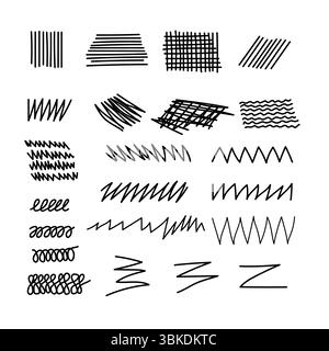 Vector collection of wavy black paint strokes. Dirty curved lines and wavy brushstrokes. Ink illustration, on white background. Collection of grunge Stock Vector