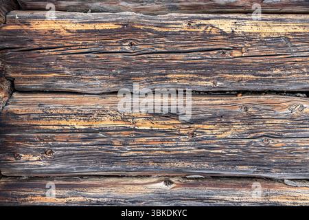 Weathered wooden planks showing signs of age and decay creating rustic texture Stock Photo