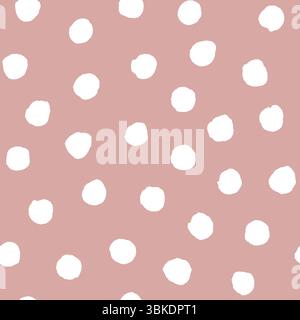 Abstract polka dots confetti seamless pattern. Hand drawn irregular white circles on pastel peach pink background. Colorful texture. Print for textile Stock Photo