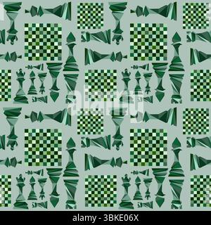 Abstract Seamless pattern in chess style with chess figures and chessboard for design, textile, fabric, surface textures, packaging, scrapbooking, che Stock Vector