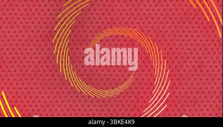 Displaying illustration showing abstract red dotted background with yellow and orange spiral lines Stock Photo