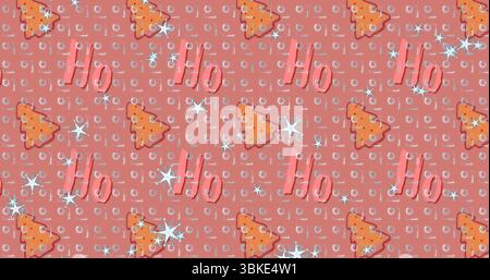 Featuring holiday pattern on digital background with grid, orange trees red 'Ho' text starbursts Stock Photo