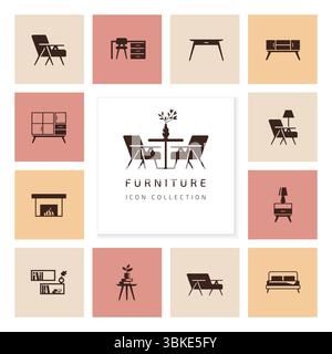 Furniture icons collection set in flat minimal style Stock Vector
