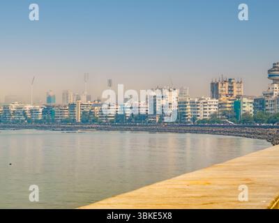 Mumbai skyline view from Marine Drive in Mumbai, India. Stock Photo