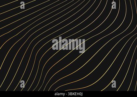 Black and golden abstract background. Distorted gold stripes background. Deformed golden lines on black backdrop. Stock Vector