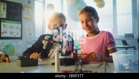 Elementary School Stem Robotics Classroom Diverse Group of Children ...