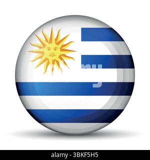 Glass light ball with flag of Uruguay. Round sphere, template icon. Uruguayan islands national symbol. Glossy realistic ball, 3D abstract vector Stock Vector