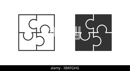 Teamwork Icon Set. A black icon of puzzle, representing cooperation. Stock Vector