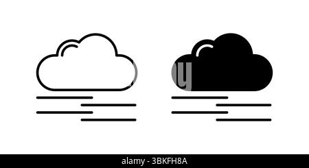 Fog Icon Set. A black icon of fog, representing low visibility weather. Stock Vector