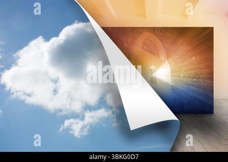 Sky background over picture of shiny lock Stock Photo