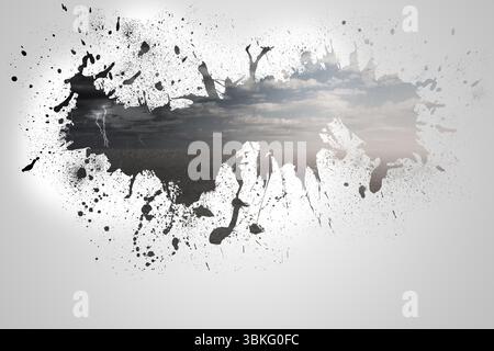 Splash on wall revealing desert landscape Stock Photo