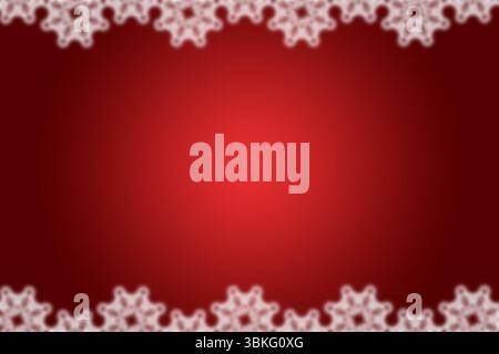 Flat red gradient backdrop is featuring white lace-like snowflake borders at top and bottom edges Stock Photo