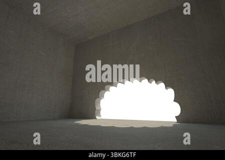 Cloud shaped door in dark room Stock Photo