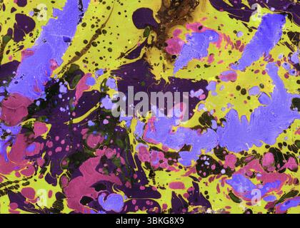 Funky lime and violet chaos in a vivid abstract splash with neon accents, ideal for playful modern prints, upbeat visuals, or edgy creative layouts Stock Photo