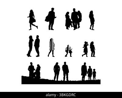 Versatile vector collection of people and family silhouettes in everyday activities. Perfect for lifestyle, community, parenting, and human connection Stock Vector