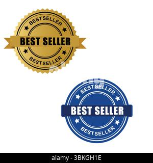 Set of Color holographic stickers template,  best seller label sticker logo "Best Seller Badge Icon –golden and blue Bestseller Stamp Vector for Produ Stock Vector