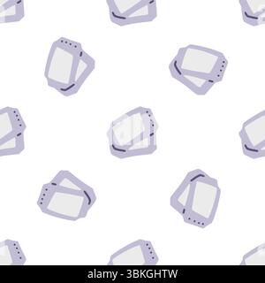 Seamless pattern with light purple cartoon ticket pairs arranged on white background. Flat style, minimalist design, scattered composition. Stock Vector