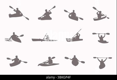 Kayaking svg, Kayak silhouettes, Canoe silhouette, Kayaking silhouette, Kayak svg, Kayak vector, Kayak clipart. Stock Vector