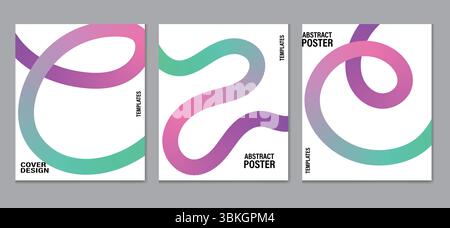 Abstract posters with colorful gradient curves on clean white backgrounds. Perfect for modern branding, music,cover ,presentations, or creative layout Stock Vector