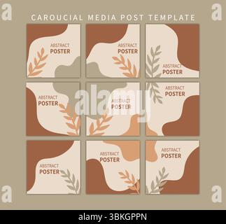 Modern abstract carousel template with earthy tones and organic shapes.MINIMALIST stylish Instagram posts, branding, and visual storytelling. vector Stock Vector