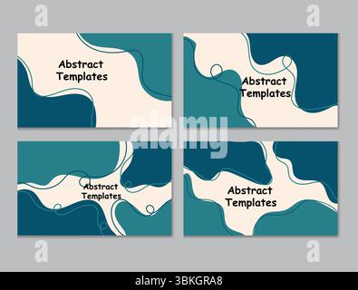 Set of abstract templates with fluid shapes and teal tones. Ideal for business cards, presentations, posters, or branding projects. Stock Vector