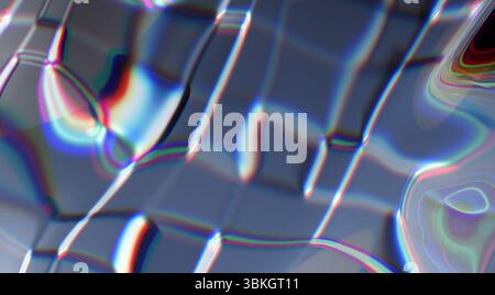 Abstract image showing distorted grid lines with iridescent color flows Stock Photo