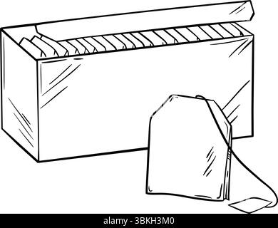 Package with Tea Isolated Outline Illustration for Design and Decoration for Cafeteria, Posters, Banners, Cards Stock Vector
