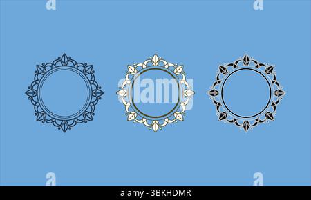 Abstract Circular Floral Designs on a Vibrant Blue Background Stock Vector