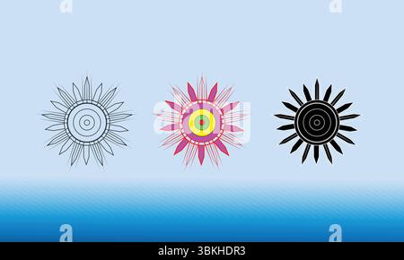 Abstract Geometric Flower Designs in Gradient and Bold Coloring Stock Vector
