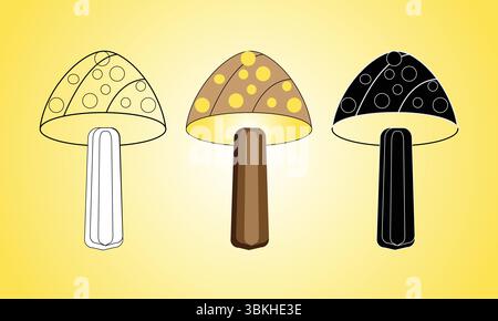 Abstract Illustration of Three Mushrooms with Unique Patterns and Background Stock Vector