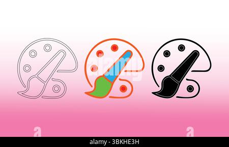 Colorful Paint Palette and Brush Icons on Pink Gradient Background in Artistic Vector Style Stock Vector
