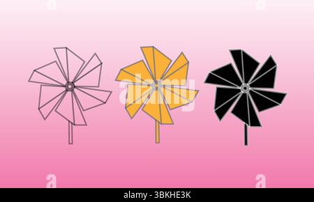 Abstract Geometric Pinwheel Designs Against Gradient Pink Background Stock Vector
