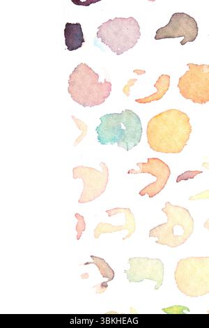 Vibrant Explosion of Multicolour Rainbow Watercolour Paint Splatters and Circles Spots on White Background Stock Photo