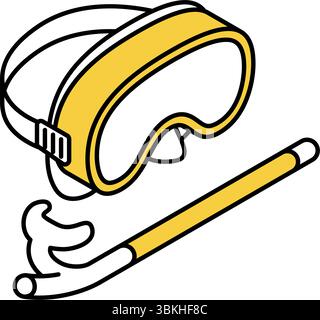 Isometric line art illustration of snorkel and diving mask, simple summer marine sports gear, Vector Illustration Stock Vector