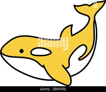Isometric line art illustration of an orca whale, simple summer ocean animal icon, Vector Illustration Stock Vector