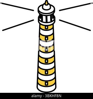 Isometric line art illustration of a lighthouse by the sea, simple summer coastal icon, Vector Illustration Stock Vector
