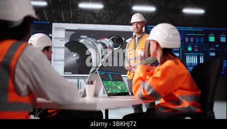Multiracial Aerospace Engineer Giving Presentation On 3D Technology In Design Stock Photo