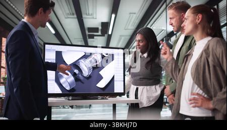The Diverse Aerospace Team Presents Innovative Designs Using 3D Technology. Stock Photo