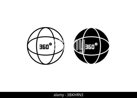 Angle 360 Degree Icon Set. A black icon of a 360-degree angle, representing full view. Stock Vector
